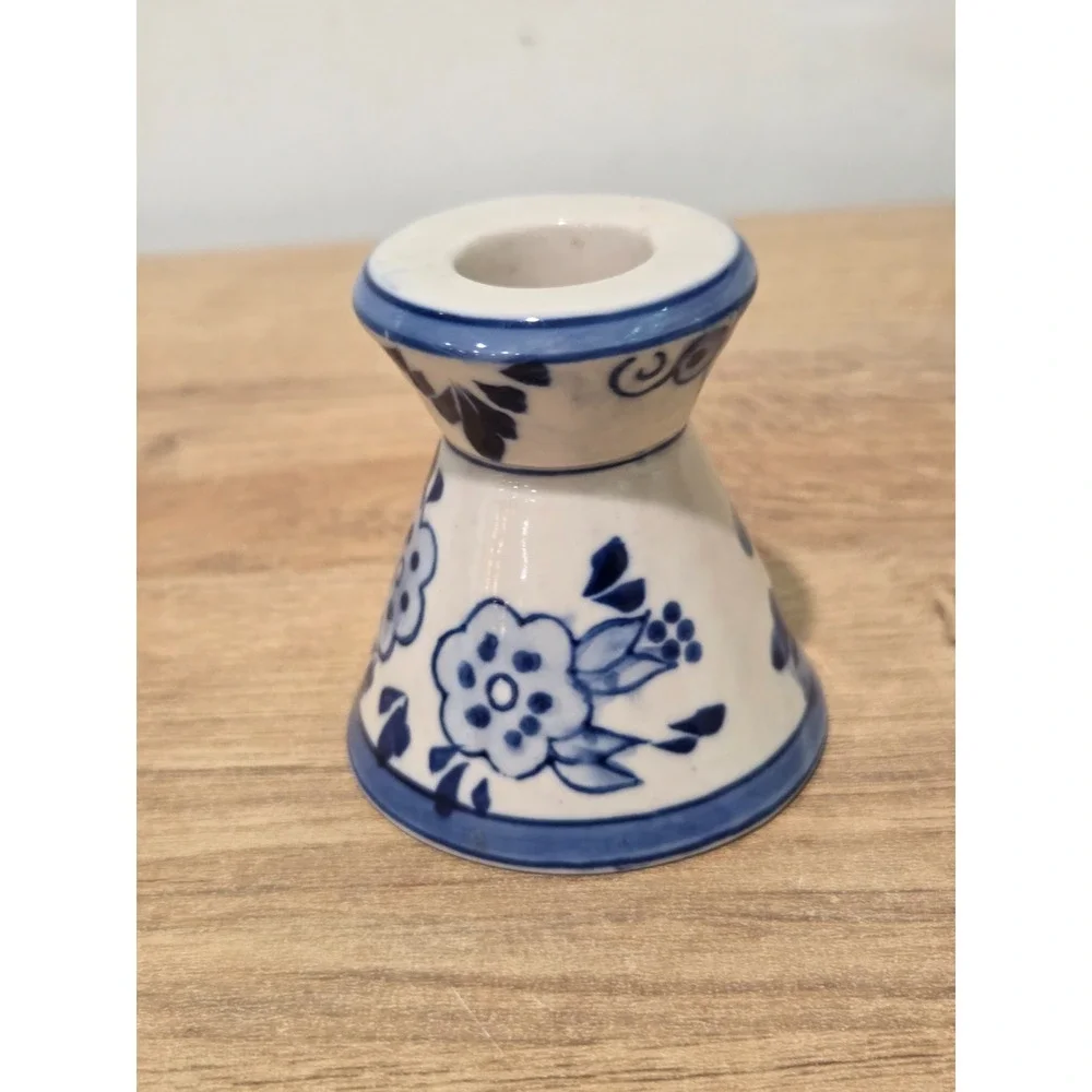 Vintage Delft Blue Holland Windmill Hand Painted Ceramic Taper Candle Holder 3''